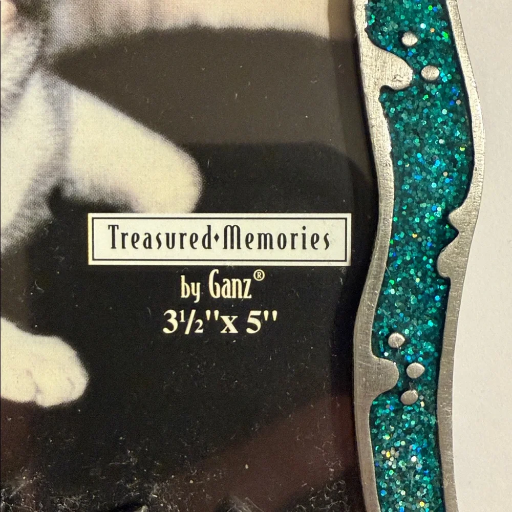 Vintage Treasure Memories GANZ Cat Frame with Silver and Teal Sparkling Accents